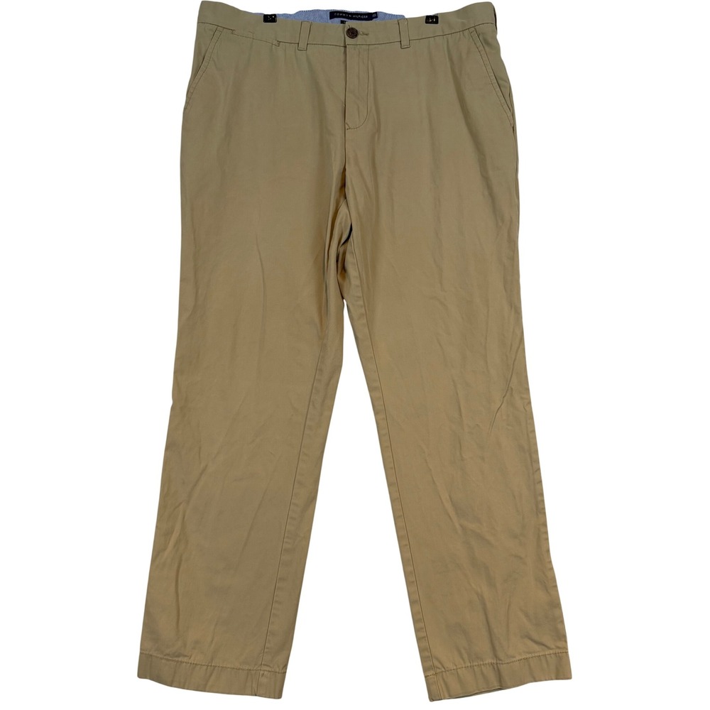 Tommy Hilfiger Mens Custom Fit Chino Pants Tan Khaki 38x32 Flat Front Preppy